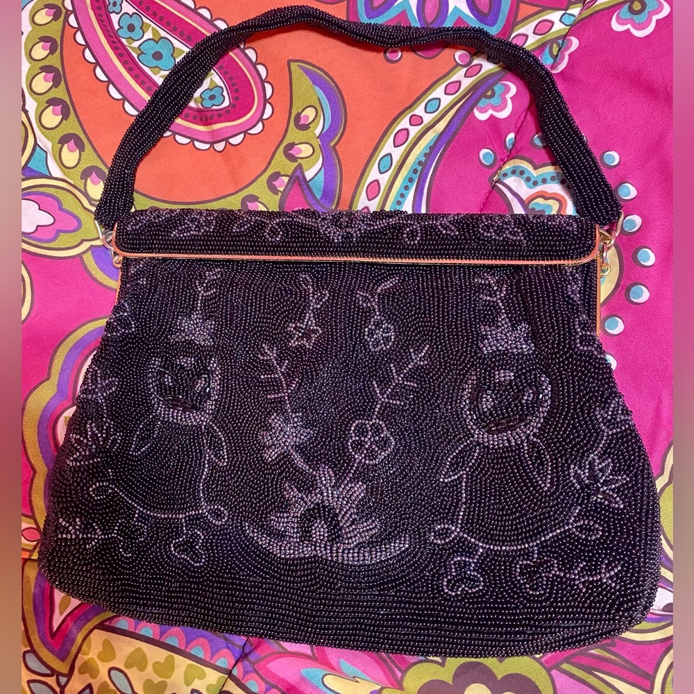 Vtg. Harry Rosenfeld Black Beaded Handbag